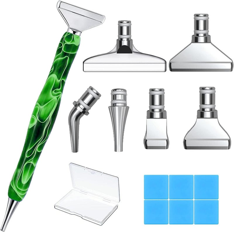 Heyseri Diamond Art Pens, 14pcs Diamond Painting Pen Accessories Tools Set, Stainless Steel Metal Pen Tips, Ergonomic Art Drill Pens, Comfort Grip and Faster Drilling(Green) - Image 1
